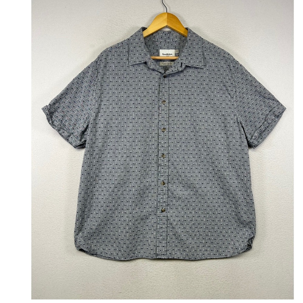 Casual Preppy Goodfellow & Co Mens XL Blue Dobby Short Sleeve Button‎ Down Shirt
